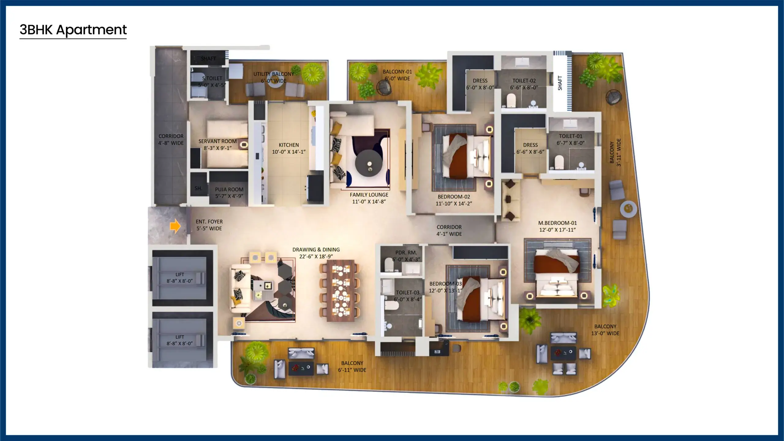 3BHK Floor Plan
